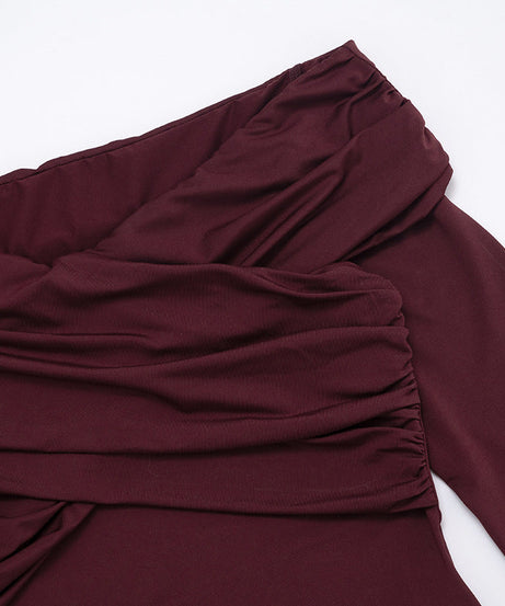 Stunning Burgundy Ruched Off-Shoulder Long Sleeve Top – Your Must-Have for Fall & Holiday Season