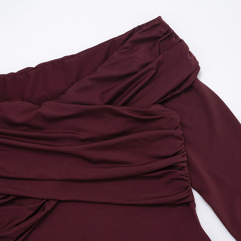Stunning Burgundy Ruched Off-Shoulder Long Sleeve Top – Your Must-Have for Fall & Holiday Season