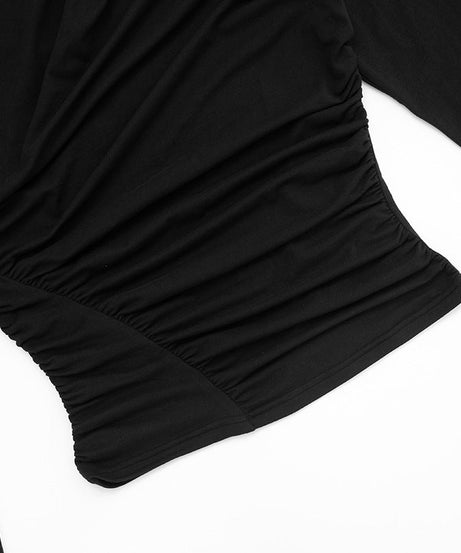 Sophisticated Black One-Shoulder Ruched Long Sleeve Top - Fall & Holiday Ready