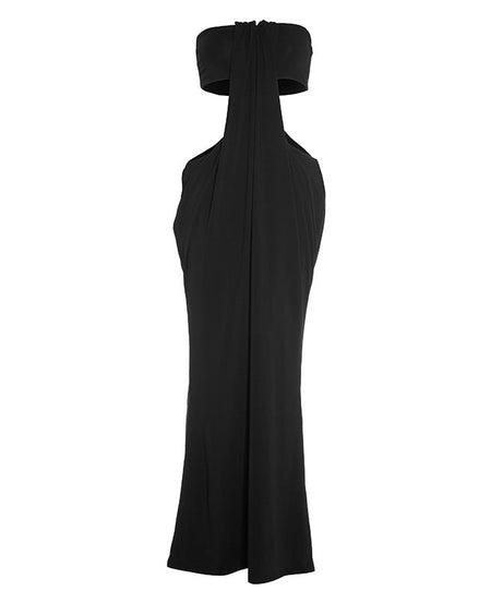 The 'Siren' Black Cut-Out Strapless Maxi Dress - Your Go-To for Fall Galas & Holiday Glam