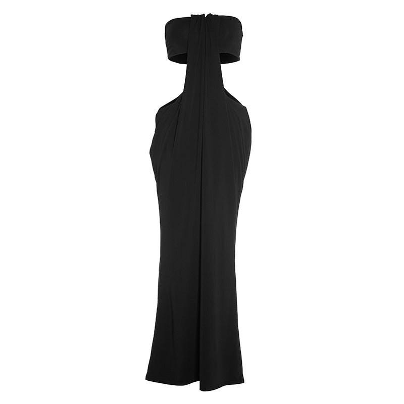 The 'Siren' Black Cut-Out Strapless Maxi Dress - Your Go-To for Fall Galas & Holiday Glam