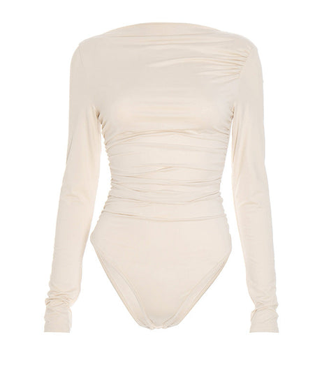 Fall Chic: The Flattering Ruched Long Sleeve Backless Bodysuit
