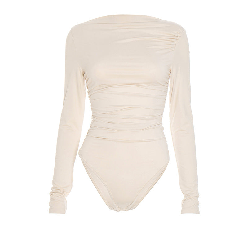 Fall Chic: The Flattering Ruched Long Sleeve Backless Bodysuit