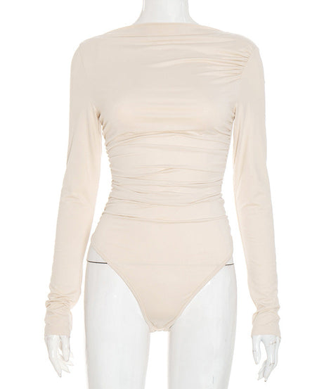 Fall Chic: The Flattering Ruched Long Sleeve Backless Bodysuit