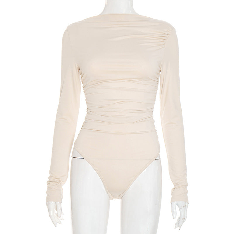 Fall Chic: The Flattering Ruched Long Sleeve Backless Bodysuit