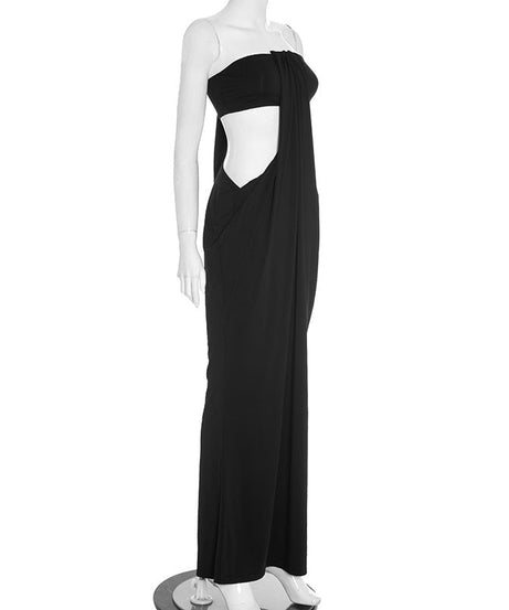 The 'Siren' Black Cut-Out Strapless Maxi Dress - Your Go-To for Fall Galas & Holiday Glam