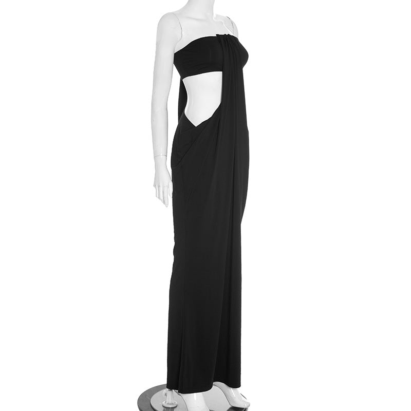 The 'Siren' Black Cut-Out Strapless Maxi Dress - Your Go-To for Fall Galas & Holiday Glam
