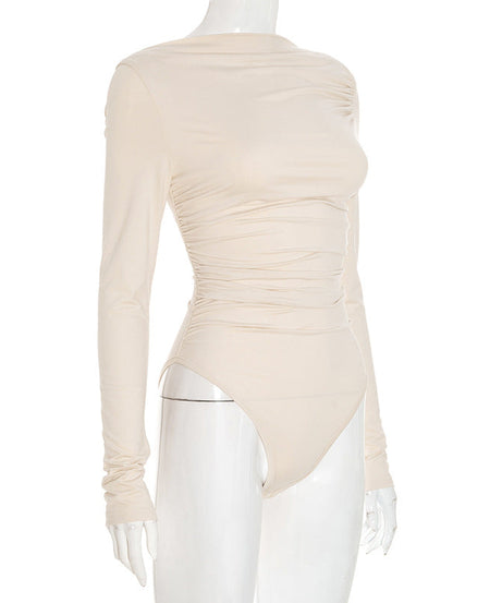 Fall Chic: The Flattering Ruched Long Sleeve Backless Bodysuit