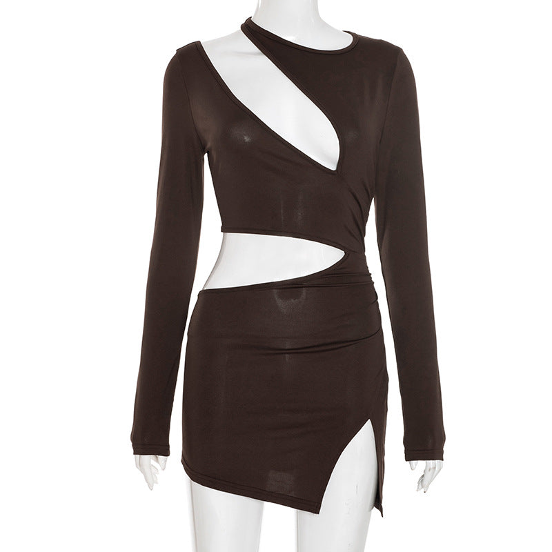 Sultry Mocha Cut-Out Bodycon Mini Dress - Fall Nights & Party Ready