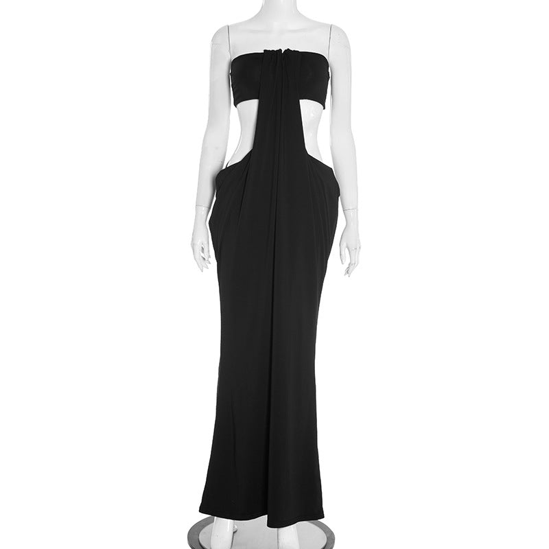 The 'Siren' Black Cut-Out Strapless Maxi Dress - Your Go-To for Fall Galas & Holiday Glam