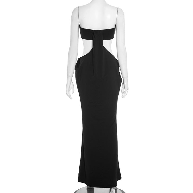 The 'Siren' Black Cut-Out Strapless Maxi Dress - Your Go-To for Fall Galas & Holiday Glam