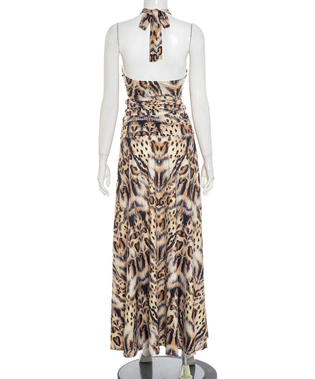 Fierce Fall Glam: Leopard Print Halter & High-Slit Maxi Skirt Set