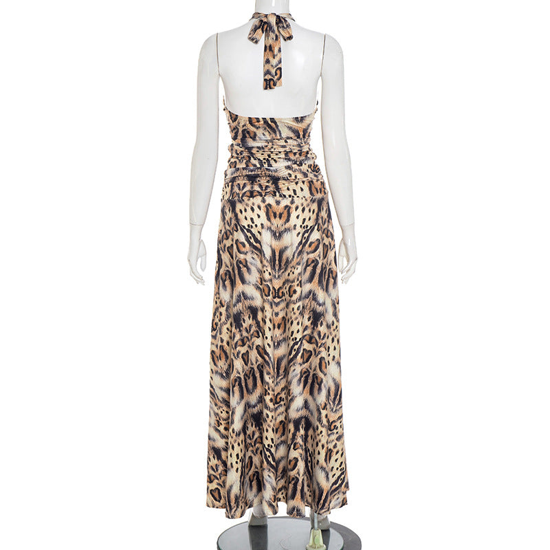Fierce Fall Glam: Leopard Print Halter & High-Slit Maxi Skirt Set