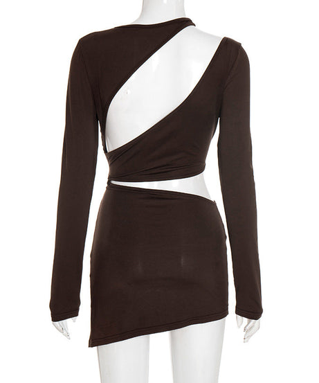 Sultry Mocha Cut-Out Bodycon Mini Dress - Fall Nights & Party Ready