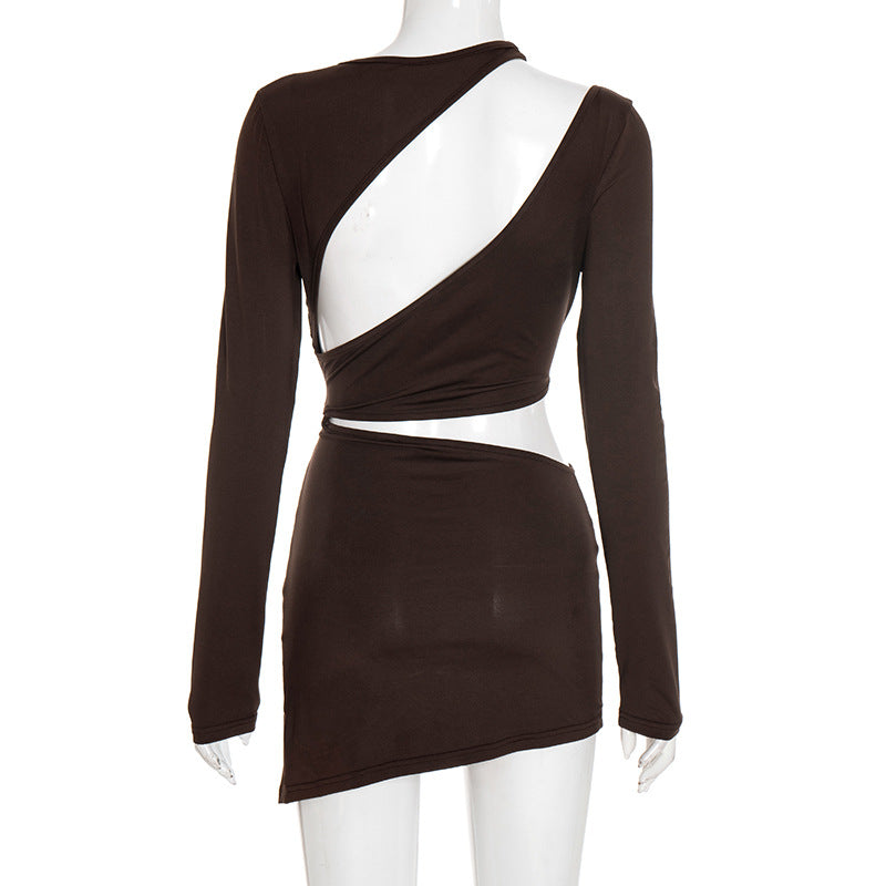 Sultry Mocha Cut-Out Bodycon Mini Dress - Fall Nights & Party Ready