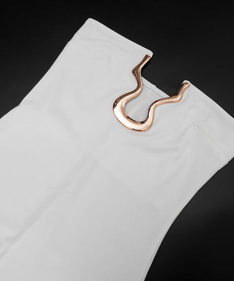 Ethereal White Off-Shoulder Maxi Dress: Bell Sleeves & Luxe Gold Neck Detail for Holiday Events