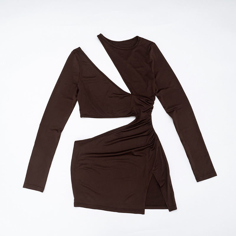 Sultry Mocha Cut-Out Bodycon Mini Dress - Fall Nights & Party Ready