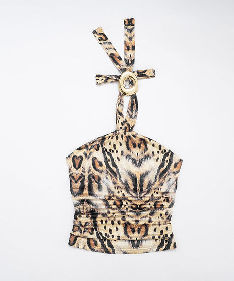 Fierce Fall Glam: Leopard Print Halter & High-Slit Maxi Skirt Set