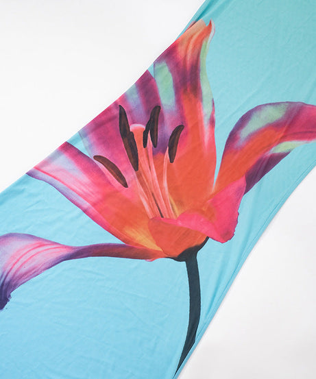 Tropical Bloom Sheer Mesh Maxi Dress - Ruffle V-Neck & Flared Sleeves for Your Warm Weather Escape