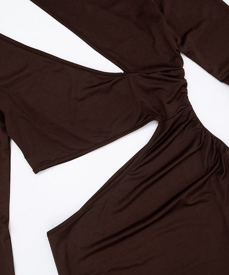 Sultry Mocha Cut-Out Bodycon Mini Dress - Fall Nights & Party Ready