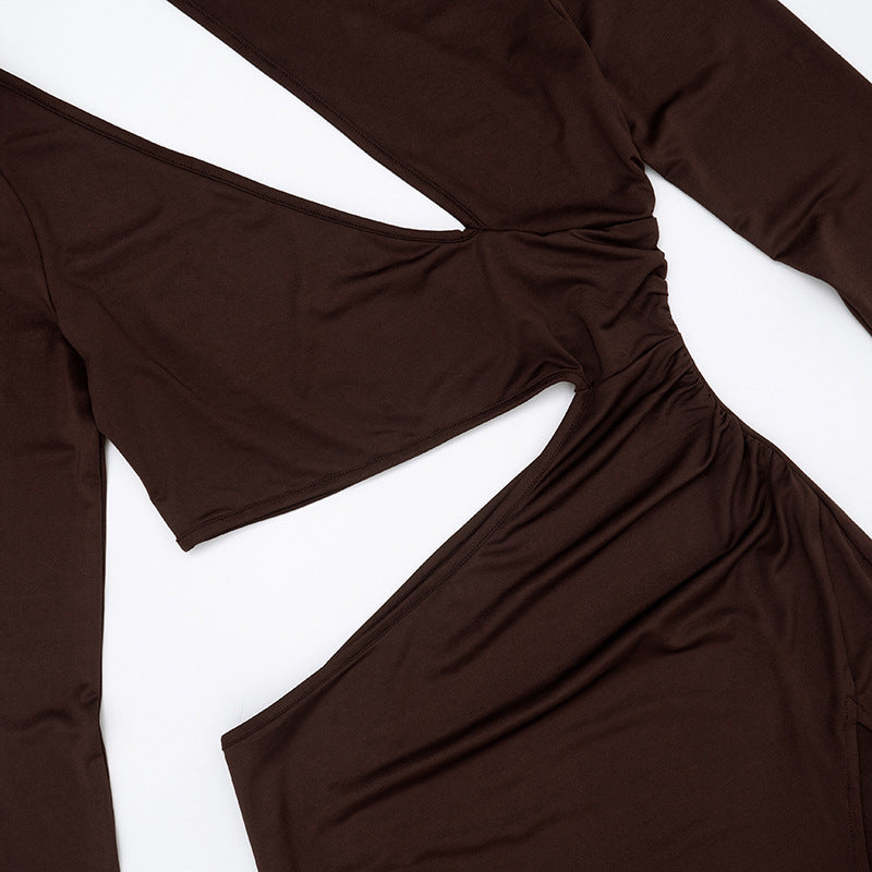 Sultry Mocha Cut-Out Bodycon Mini Dress - Fall Nights & Party Ready