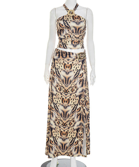Fierce Fall Glam: Leopard Print Halter & High-Slit Maxi Skirt Set
