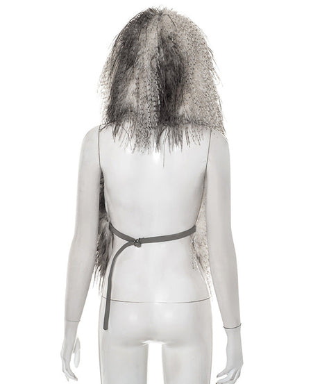 Glamorous Faux Fur Backless V-Neck Top | Luxe Fall & Winter Style for Her