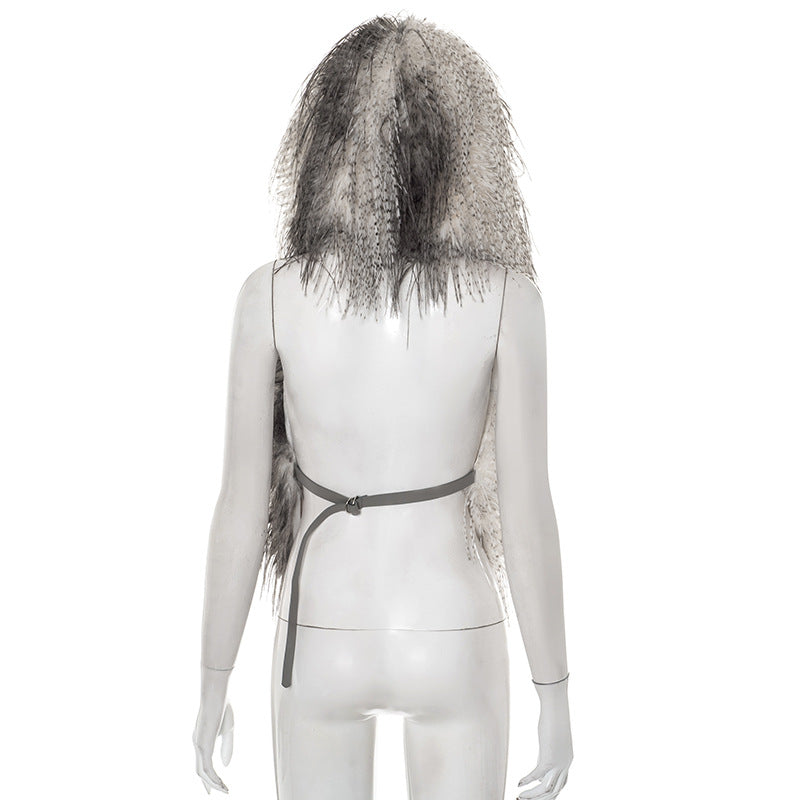 Glamorous Faux Fur Backless V-Neck Top | Luxe Fall & Winter Style for Her