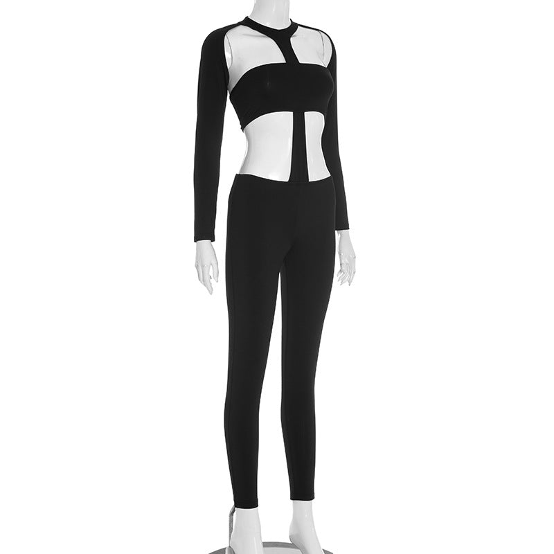 Sultry Black Cut-Out Long Sleeve Bodycon Jumpsuit - Fall & Halloween Party Ready