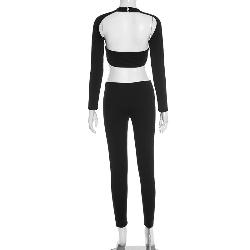 Sultry Black Cut-Out Long Sleeve Bodycon Jumpsuit - Fall & Halloween Party Ready