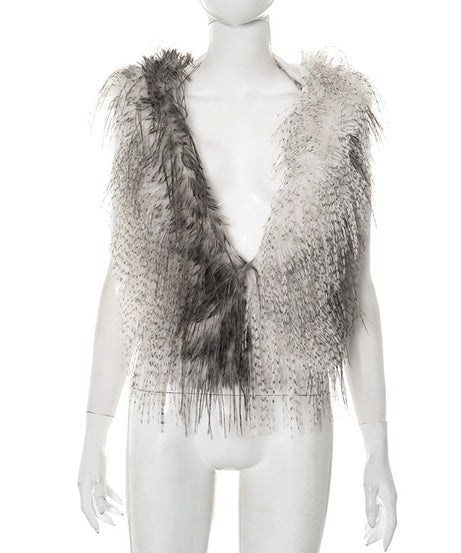 Glamorous Faux Fur Backless V-Neck Top | Luxe Fall & Winter Style for Her