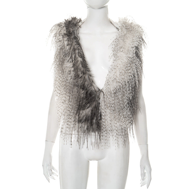 Glamorous Faux Fur Backless V-Neck Top | Luxe Fall & Winter Style for Her