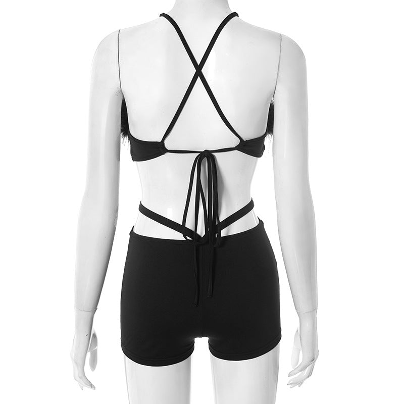 Daring Black Feather Trim Cutout Romper - Slay Your Halloween & Holiday Nights