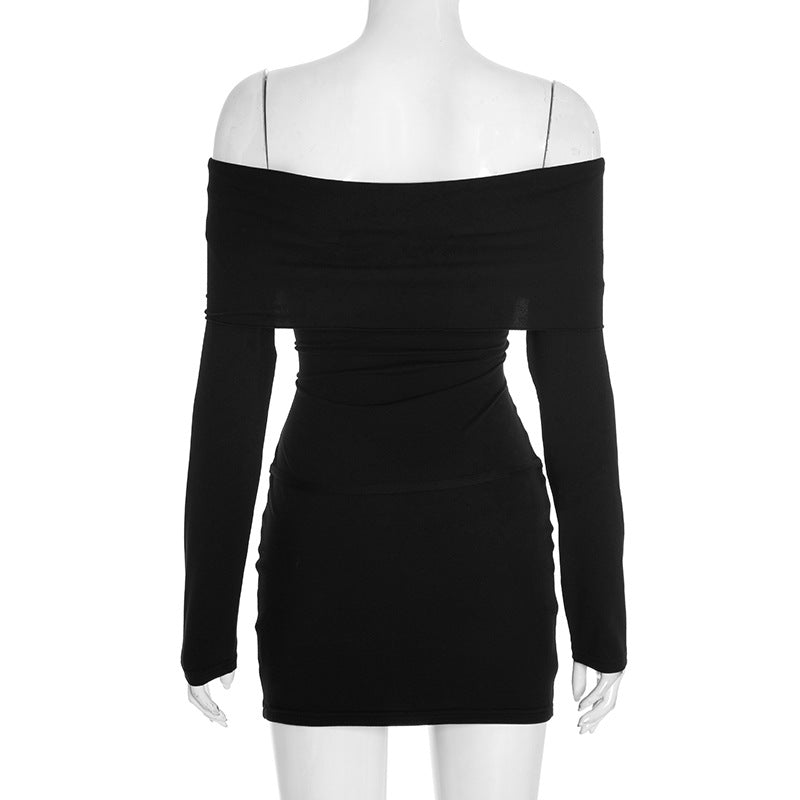 Sultry Black Off-Shoulder Ruched Mini Dress with Modern Buckle – Your Go-To for Fall Nights & Holiday Events