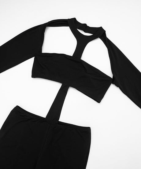 Sultry Black Cut-Out Long Sleeve Bodycon Jumpsuit - Fall & Halloween Party Ready