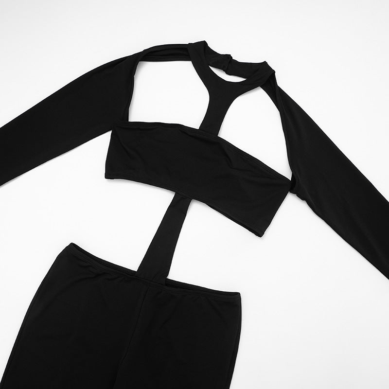 Sultry Black Cut-Out Long Sleeve Bodycon Jumpsuit - Fall & Halloween Party Ready