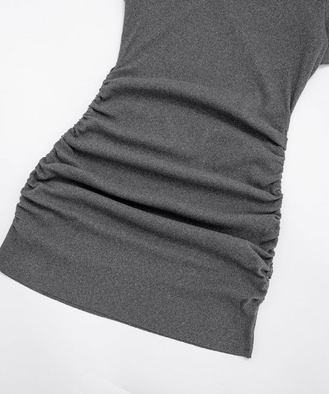 Sleek Mock Neck Ruched Mini Dress with Detached Arm Sleeves - Chic Fall Party & Date Night Essential