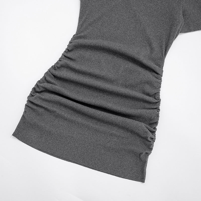 Sleek Mock Neck Ruched Mini Dress with Detached Arm Sleeves - Chic Fall Party & Date Night Essential