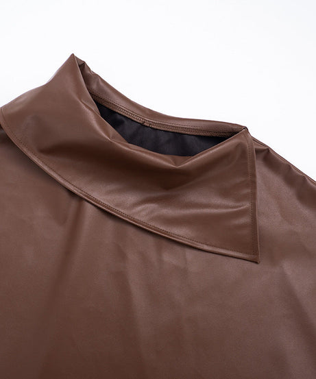 Fall Luxe Faux Leather Asymmetric Drape Mini Skirt & Crop Top Set - The Ultimate Chic 2-Piece Outfit