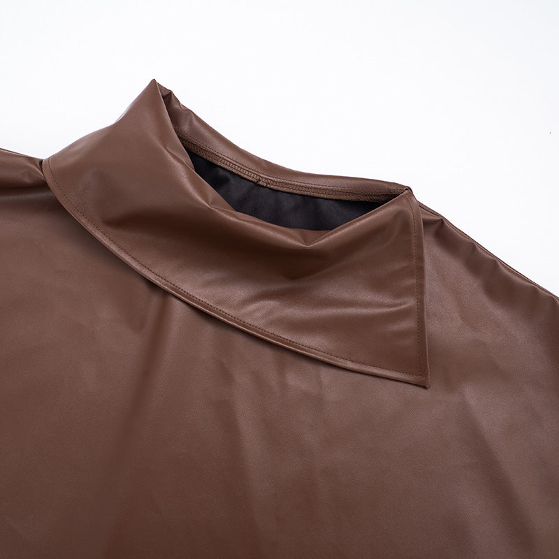 Fall Luxe Faux Leather Asymmetric Drape Mini Skirt & Crop Top Set - The Ultimate Chic 2-Piece Outfit