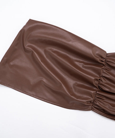 Fall Luxe Faux Leather Asymmetric Drape Mini Skirt & Crop Top Set - The Ultimate Chic 2-Piece Outfit