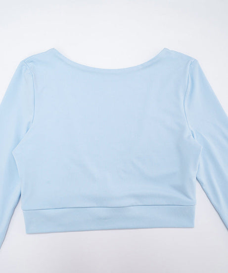 Sky Blue Long Sleeve Crop Top - Effortless Fall Style & Versatility