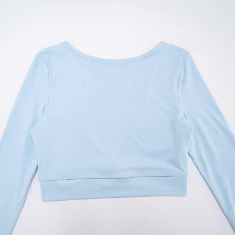 Sky Blue Long Sleeve Crop Top - Effortless Fall Style & Versatility
