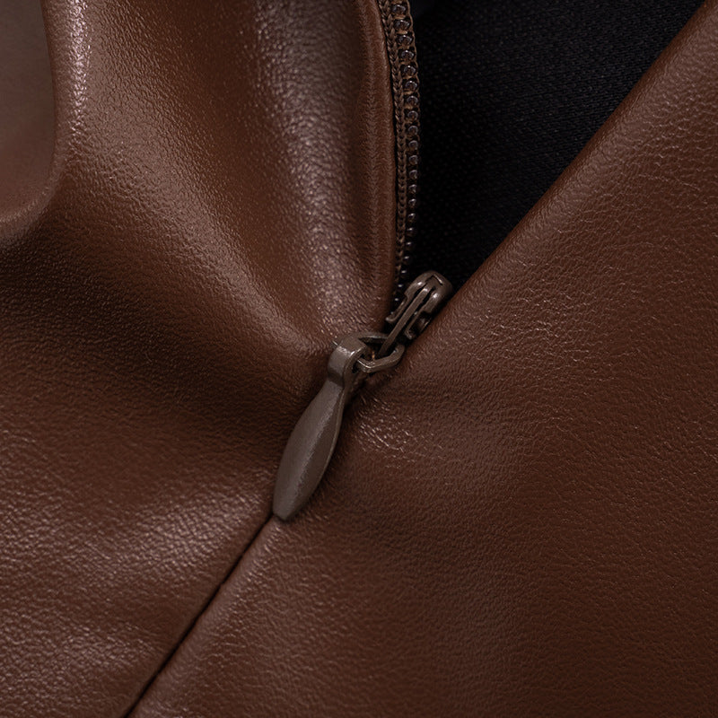 Fall Luxe Faux Leather Asymmetric Drape Mini Skirt & Crop Top Set - The Ultimate Chic 2-Piece Outfit