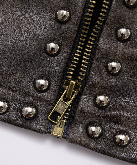 Women's Edgy Studded Faux Leather Cropped Moto Jacket - Fall Statement Piece