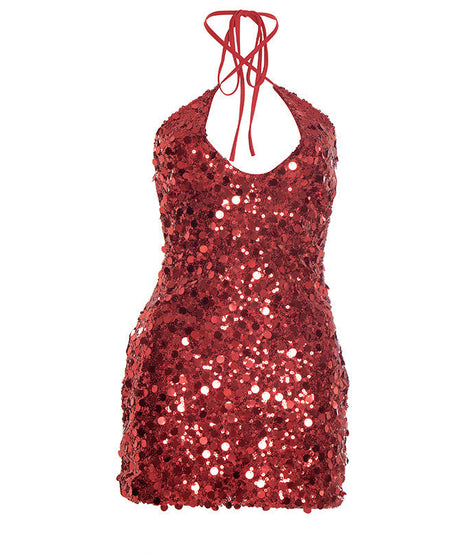 Dazzling Black Sequin Halter Mini Dress | Ultimate Holiday & NYE Party Glam