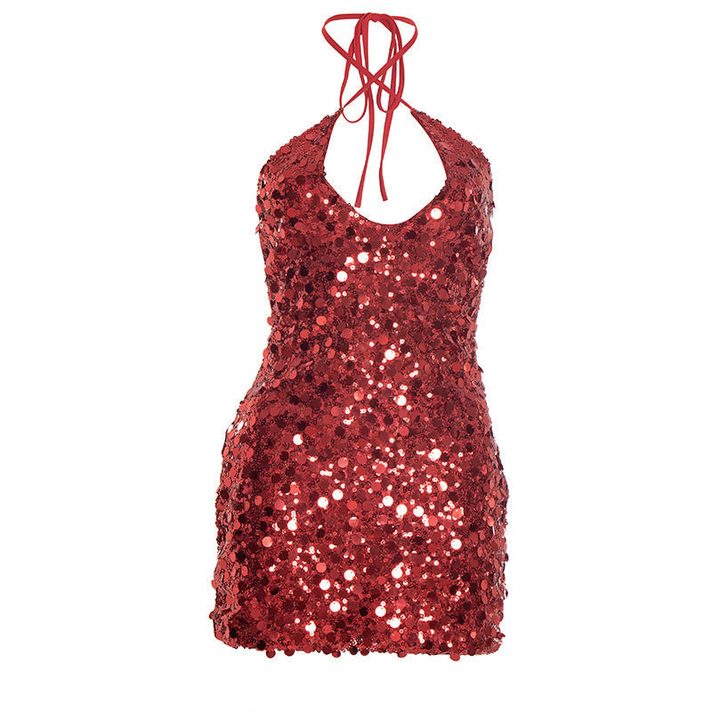 Dazzling Black Sequin Halter Mini Dress | Ultimate Holiday & NYE Party Glam