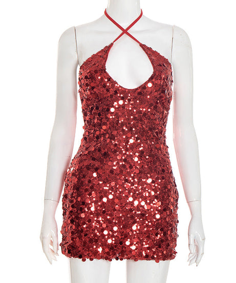 Dazzling Black Sequin Halter Mini Dress | Ultimate Holiday & NYE Party Glam