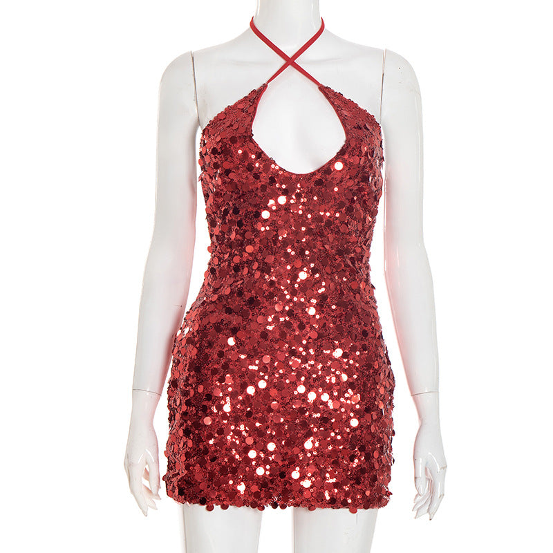 Dazzling Black Sequin Halter Mini Dress | Ultimate Holiday & NYE Party Glam