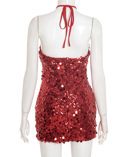 Dazzling Black Sequin Halter Mini Dress | Ultimate Holiday & NYE Party Glam